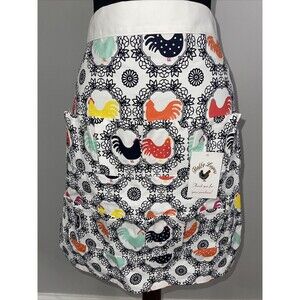 Egg Collecting Apron, Half-Body, Black & White Rooster Print -ROOFL1-226